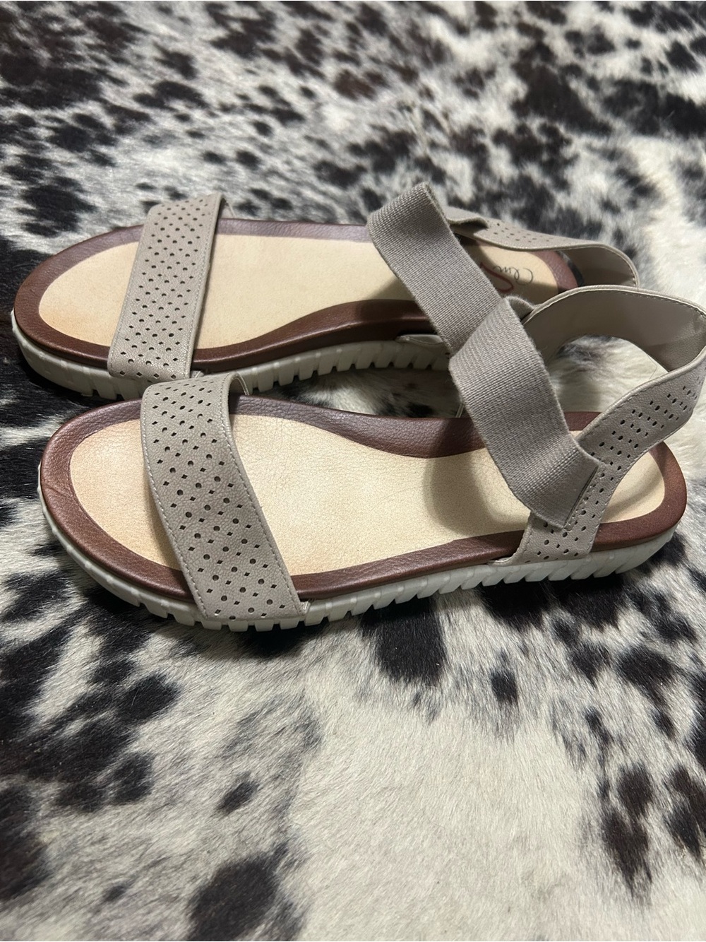 MIA Beige Perforated Elastic Slingback Sandals